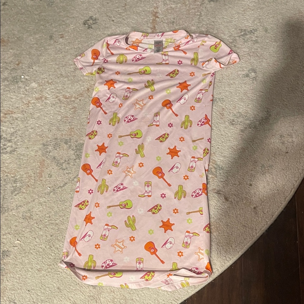 Kidtopia Pink Kids Nightgown with Orange and Green Western Print